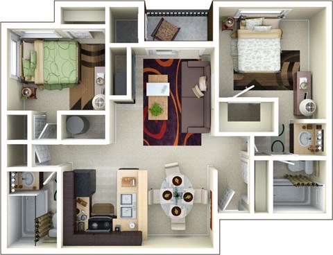 Floor plan for 2 beds, 2 baths, 920 sqft
